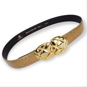 NOS Vtg Amanda Smith Genuine Snakeskin Belt Size L Tan Gold Hardware Adjustable